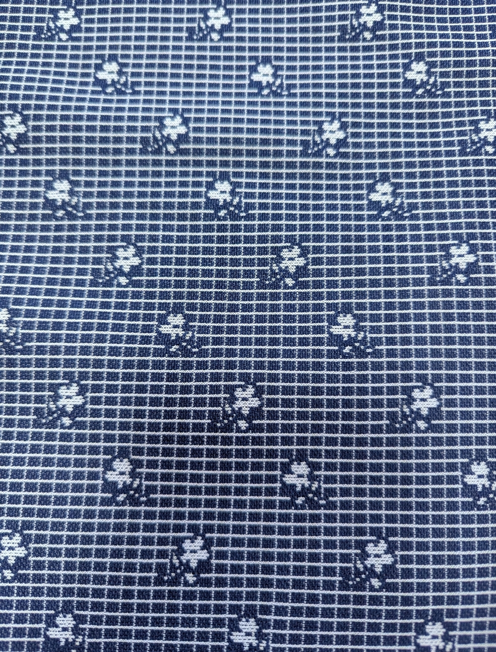 White‎ Blue Floral Micro Grid HeavyFabric Remnant 60" X 149" 4yds 2 Way Stretch